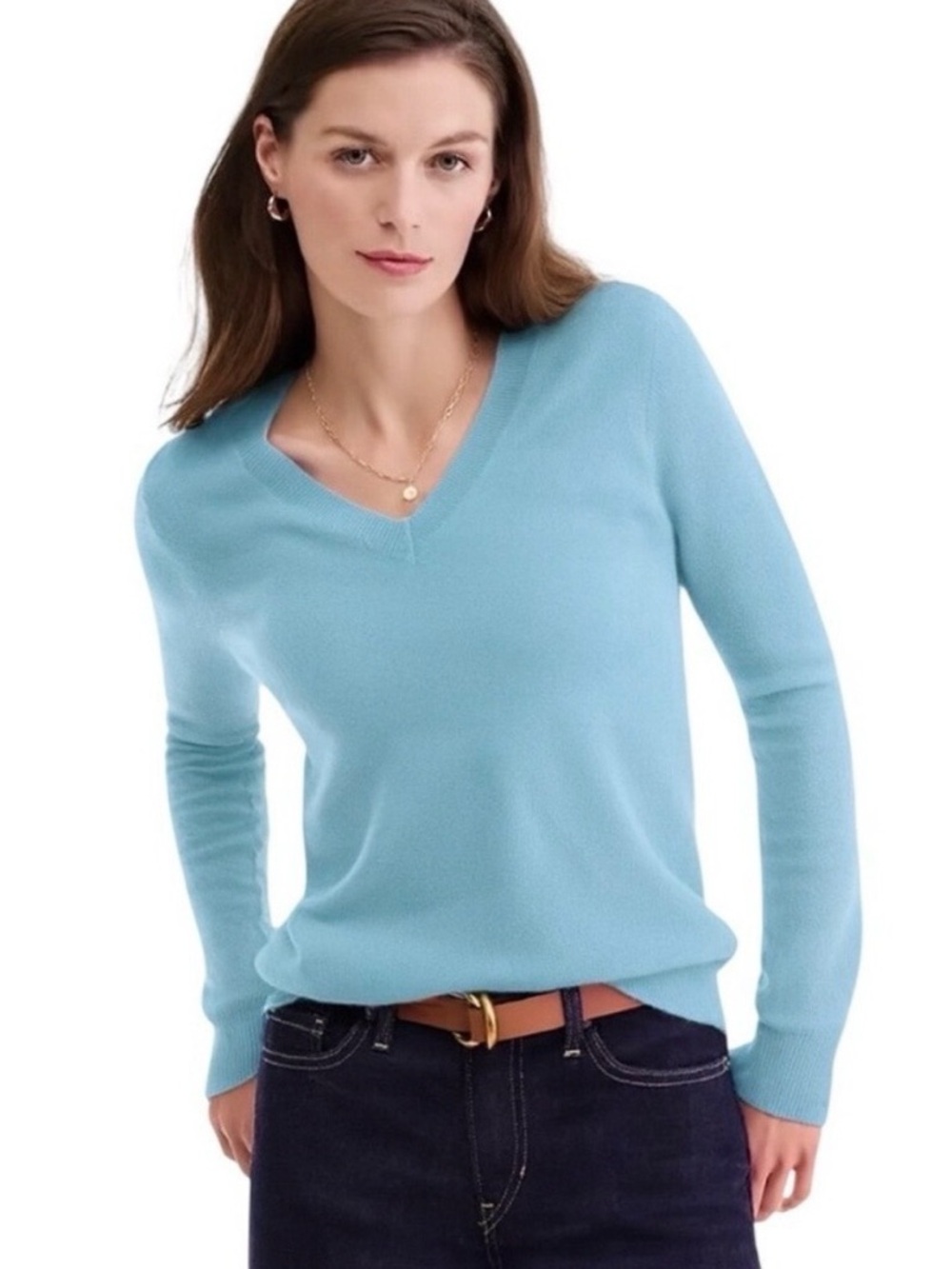 100% Cashmere Sweater Pastel Blue V-Neck Soft Spring Coastal Quiet Luxury XS